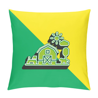 Personality  Barn Green And Yellow Modern 3d Vector Icon Logo Pillow Covers