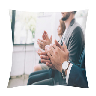 Personality  Cropped Shot Of Businesspeople Applauding During Business Seminar In Conference Hall Pillow Covers