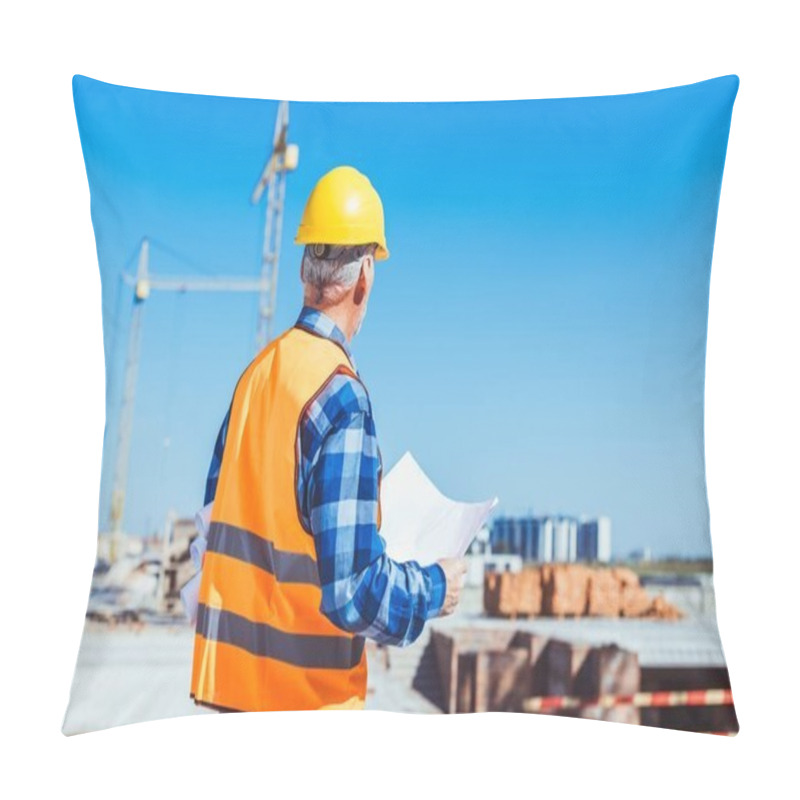 Personality  construction worker holding building plans pillow covers
