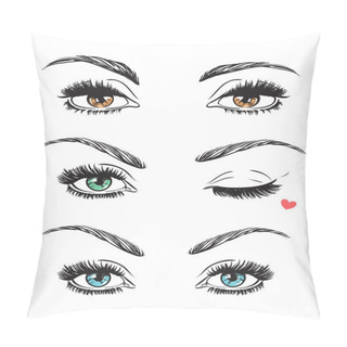 Personality  Hand Drawn Women's Eyes Vintage. Vector Illustration. Fashion Pillow Covers