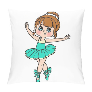 Personality  Cute Cartoon Little Ballerina Girl Color Variation For Coloring Page Isolated On A White Background Pillow Covers