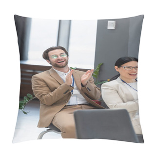 Personality  Young Businessman Applauding Near Asian Colleague During Business Conference Pillow Covers