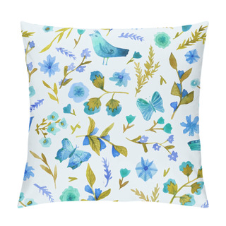 Personality  Watercolor Seamless Pattern With Flowers, Leaves, Birds And Butterfly.  Pillow Covers