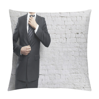 Personality  Businessman Adjusts His Tie Pillow Covers