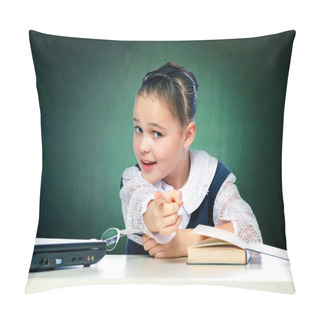 Personality  Schoolgirl Does Lessons Sitting Behind A Desk Pillow Covers