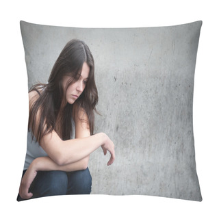 Personality  Teenage Girl Looking Thoughtful About Troubles Pillow Covers