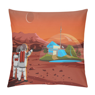 Personality  Space Home On Mars. The Base Humans In Space. Vector Illustration Pillow Covers