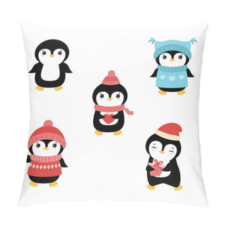 Personality  Set Of Cute Cartoon Penguin. Christmas Theme. Pillow Covers