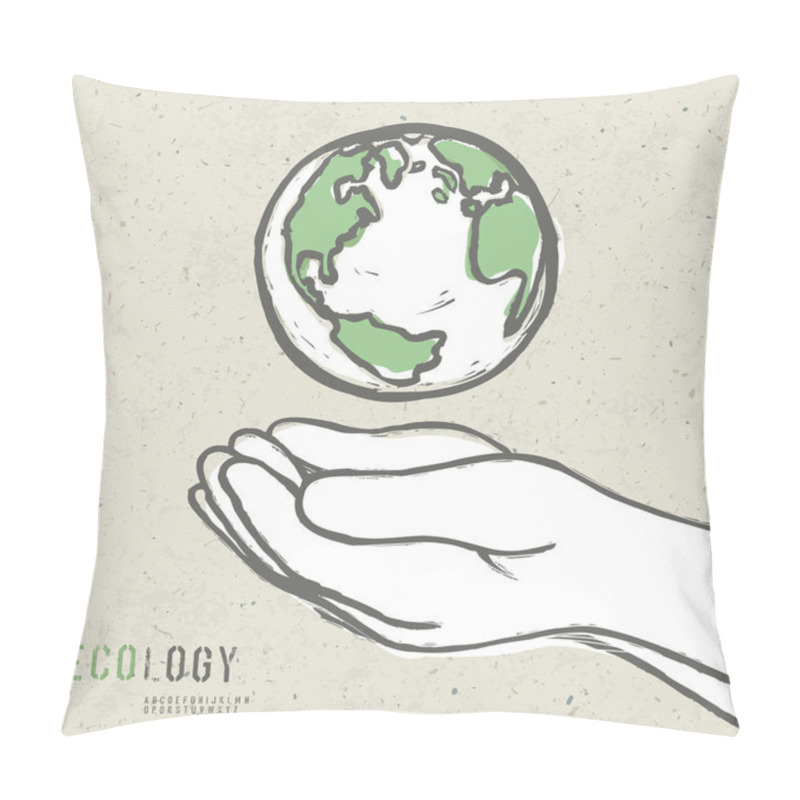Personality  Earth Symbol In Hands. Vector Pillow Covers
