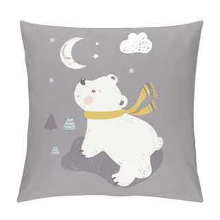 Personality  Polar Bear.cartoon Hand Drawn Vector Illustration. Can Be Used For Baby T-shirt Print, Fashion Print Design, Kids Wear, Baby Shower Celebration Greeting And Invitation Card. Pillow Covers