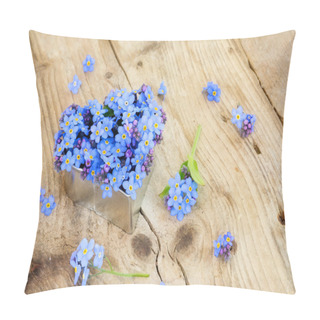 Personality  Forget-me-not Flowers In A Silver Heart Shape On Rustic Wood Pillow Covers