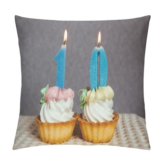 Personality  Happy 10 Birthday Cakes And Blue Number Candles Pillow Covers