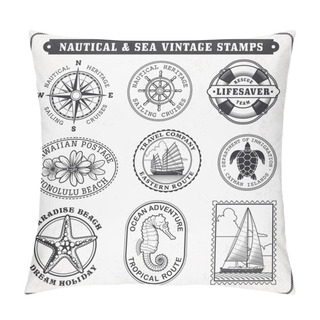 Personality  Vector Sea Journey Vintage Stamps 2 Pillow Covers
