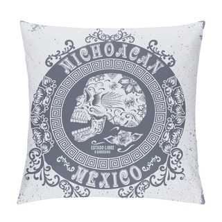 Personality  Skull With Flowers And Mexico Typography Pillow Covers