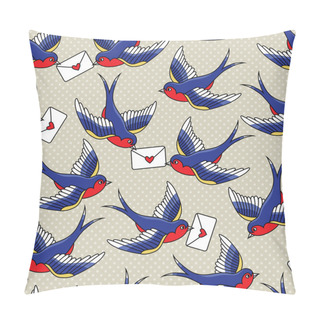 Personality  Old School Pattern With Birds And Letters Pillow Covers