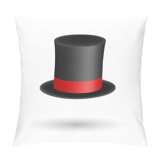 Personality  Black Gentleman Hat Cylinder With Red Ribbon. Elegance And Aristocratic Symbol. Volumetric Icon  Shadow. Vector Illustration. EPS10 Pillow Covers