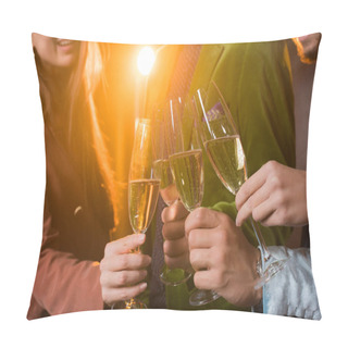Personality  Cropped View Of Happy Friends Toasting Glasses Of Champagne On Black  Pillow Covers