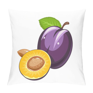 Personality  Plum. Ripe Juicy Fruit With Nut And Leaf Pillow Covers