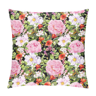 Personality  Flowers, Leaves, Grass. Seamless Floral Background. Watercolor Pillow Covers