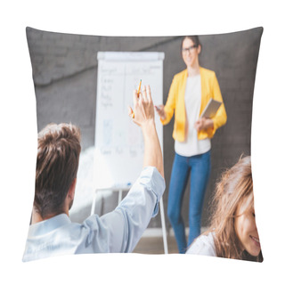 Personality  Back View Of Man Sitting And Asking Questions On Presentation Pillow Covers