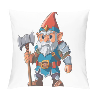 Personality  A Small Fairy-tale Bearded Gnome In Armor, A Cap With A Double Axe. Vector Illustration. Pillow Covers