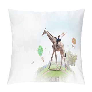 Personality  Girl Saddle Giraffe . Mixed Media Pillow Covers