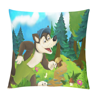 Personality  Cartoon Fairy Tale Scene With Wolf On The Meadow - Illustration For Children Pillow Covers