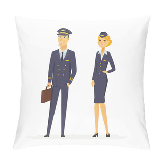 Personality  Pilot And Flight Attendant - Cartoon People Characters Illustration Pillow Covers