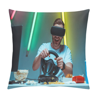 Personality  Handsome And Good-looking Man Using Virtual Reality Headset And Steering Wheel Pillow Covers