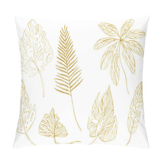 Personality  Illustration Drawing Sketch Orange Outline Leaves Of Exotic Plants On A White Isolated Layer As A Set Pillow Covers