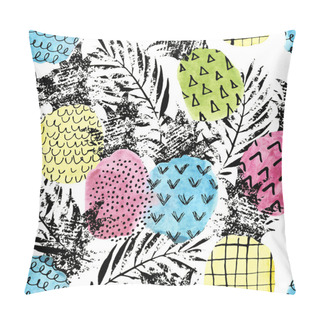 Personality  Colorful Pineapple With Watercolor And Grunge Textures Seamless Pattern Pillow Covers