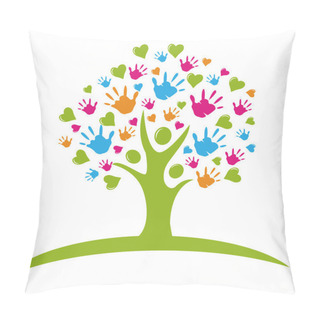 Personality  Tree With Hands And Hearts Figures Logo Pillow Covers