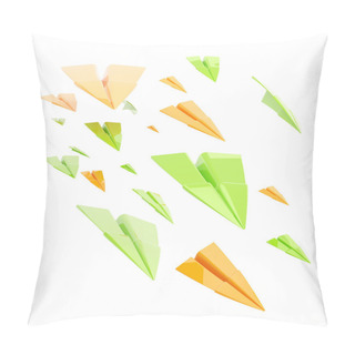 Personality  Glossy Orange And Green Paper Airplanes Isolated Pillow Covers