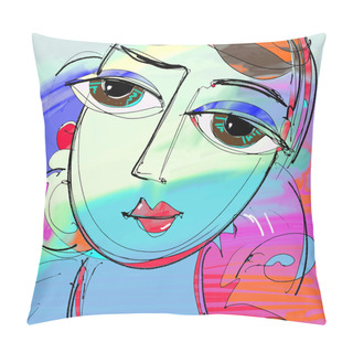Personality  Beautiful Women Digital Painting, Abstract Portrait Of Girl With Pillow Covers