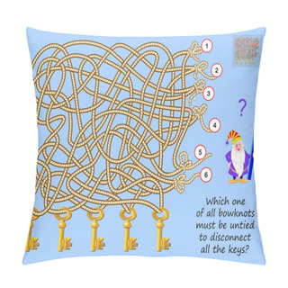 Personality  Logic Puzzle Game For Smartest. Which One Of All Bow-knots Must Be Untied To Disconnect All The Keys? Printable Page For Brain Teaser Book. Developing Spatial Thinking Skills. Vector Cartoon Image. Pillow Covers