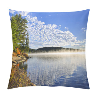 Personality  Autumn Lake Shore With Fog Pillow Covers