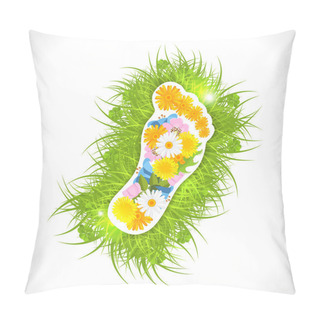Personality  Footprint From Flowers In Green Grass Pillow Covers