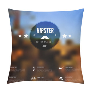 Personality  Abstract Defocused, Blurred Landscape Background With Hipster Sign. Vintage Label With Retro Icons. Pillow Covers
