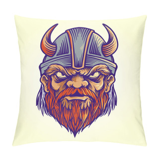 Personality  Viking Skull Warrior With A Banner For Merchandise T-shirt Clothing Line And Logo Team Pillow Covers