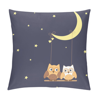 Personality  Cute Owls On The Moon Swings Pillow Covers