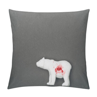 Personality  Top View Of White Toy Bear With Blood On Grey Background, Killing Animals Concept Pillow Covers