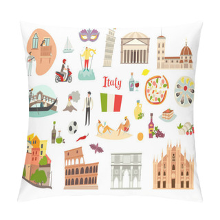 Personality  Italy Landmarks Vector Set. Isolated On White Background Pillow Covers