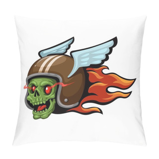 Personality  Biker Zombie Head Fire Mascot Cartoon Illustration Vector Pillow Covers