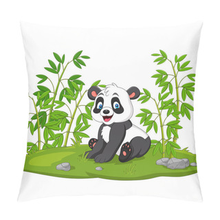 Personality  Vector Illustration Of Cartoon Panda In The Bamboo Tree Pillow Covers
