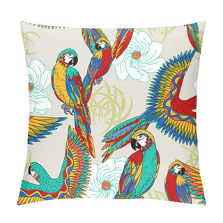 Personality  Vintage, Colorful Background With Parrots, Theme Exotic Beac Pillow Covers