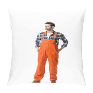 Personality  Young Confident Repairman In Orange Overall Isolated On White Pillow Covers