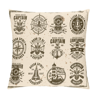 Personality  Nautical Set Of Vector Vintage Grunge Emblems Pillow Covers