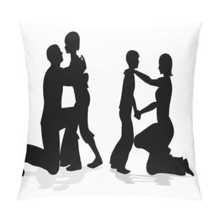 Personality  Parents With Children Talking Silhouette Vector Pillow Covers