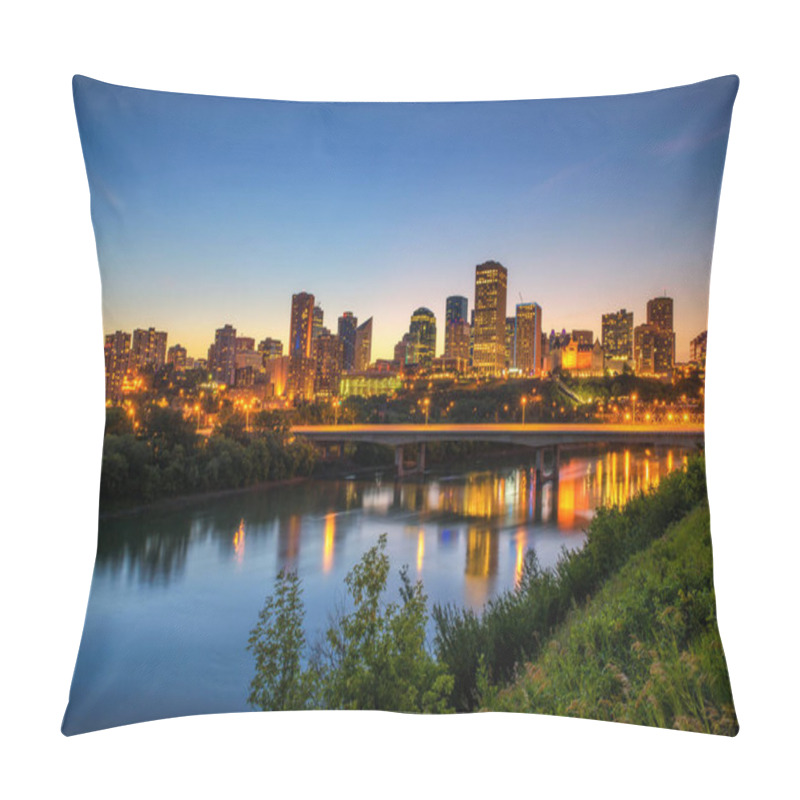 Personality  Edmonton Downtown And The Saskatchewan River At Night Pillow Covers