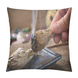 Personality  Man Burning White Sage Incense Pillow Covers